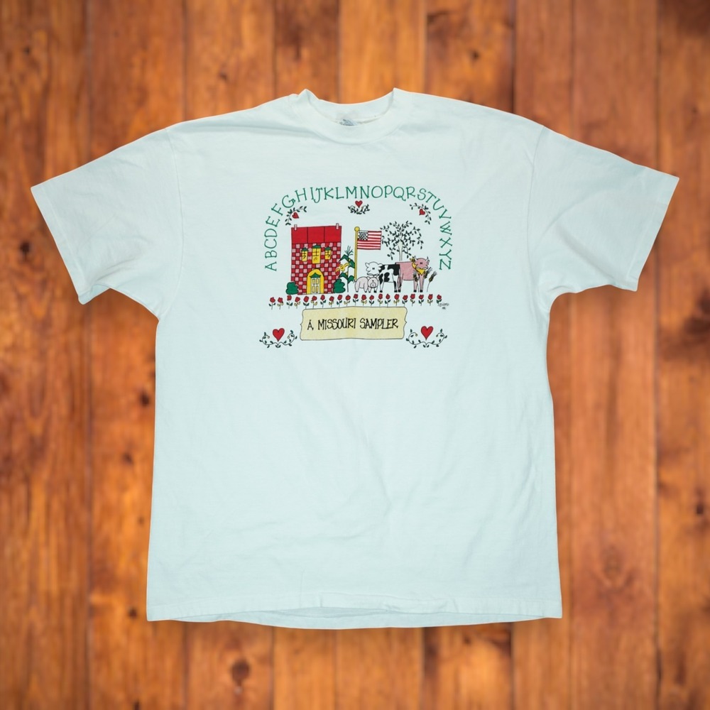 Vintage Hanes‎ 1991 T-Shirt Mens XL White 90s Casual Tee "A Missouri Sampler"